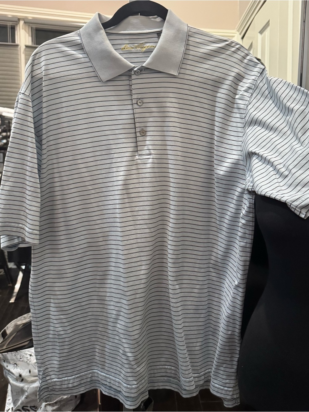 Hogan Pale Blue Polo with Navy Micro-Stripes